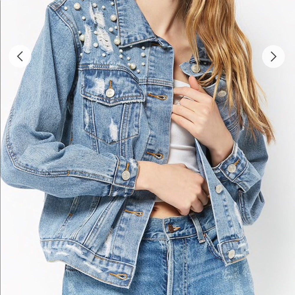 Distressed Pearled Denim Jacket